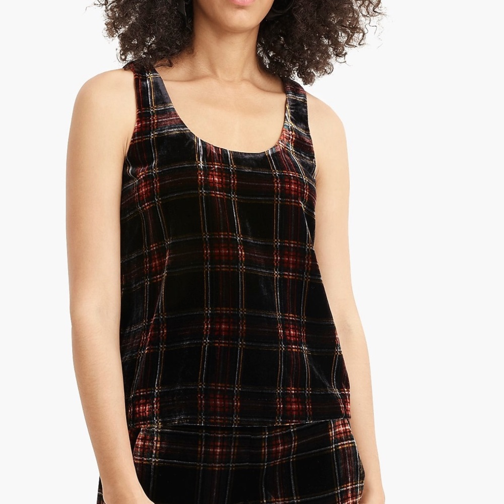 J Crew NWOT Plaid Velvet Tank Top